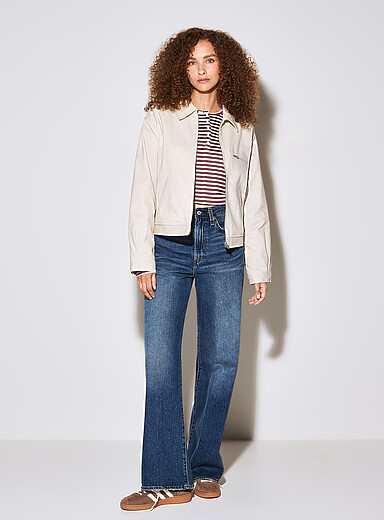 Twik: Le manteau travailleur twill col velours c&ocirc;tel&eacute; Ivoire - Beige cr&egrave;me pour femme