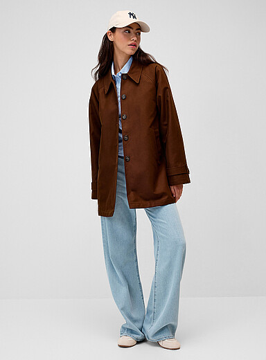 Twik Brown Loose twill trench coat for women