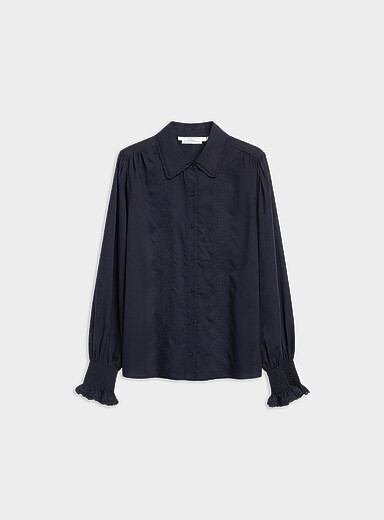 Sheer embroidered and smocked blouse