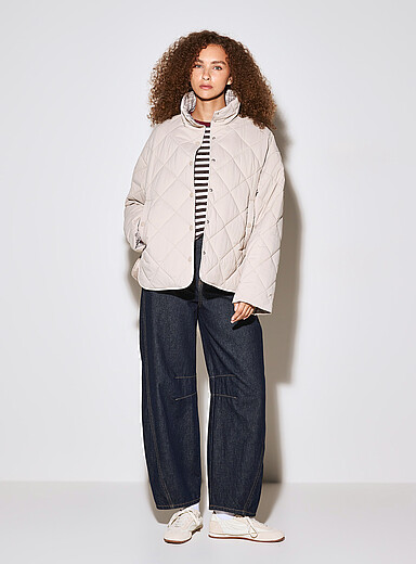 Diamond-quilted stand-collar coat