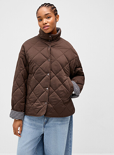 Le manteau matelass&eacute; losanges col montant