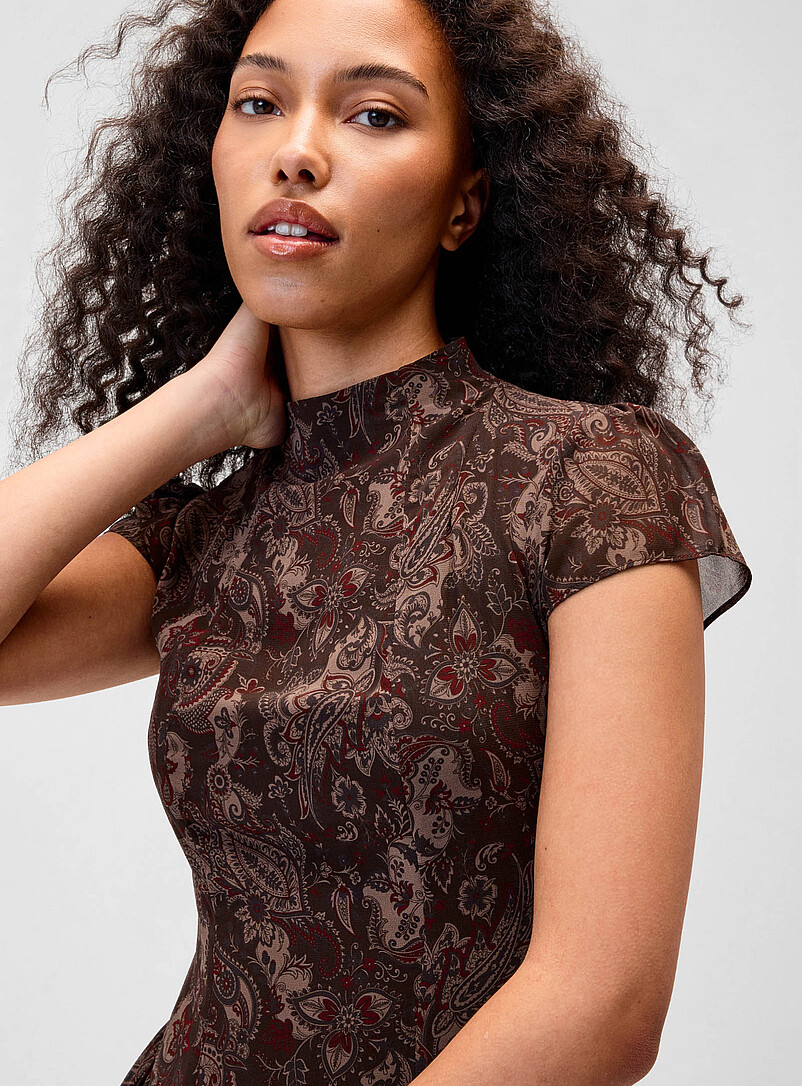 Twik Patterned Black Fit-and-flare chiffon dress for women