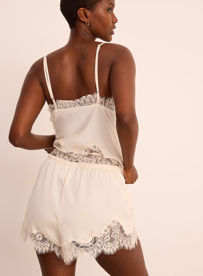 Lace hem satiny short | Miiyu | Shop Women's Sleep Shorts Online