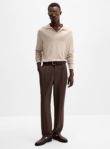 Le 31: Le pantalon &agrave; plis doux serg&eacute; <b>Coupe Reykjavik - Fusel&eacute;e &agrave; plis</b> Chocolat - Espresso pour homme