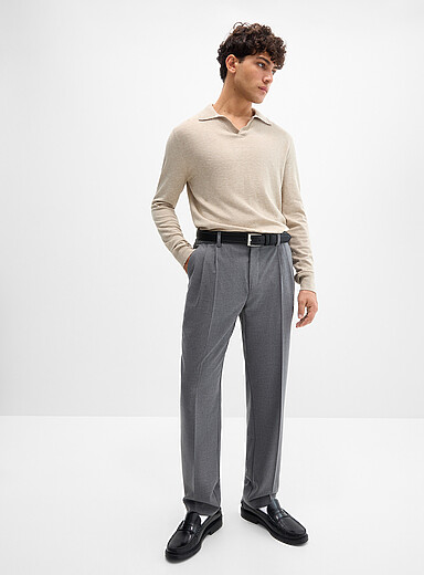 Le 31 Grey Soft pleated twill pant <b>Reykjavik fit - Tapered with pleats</b> for men