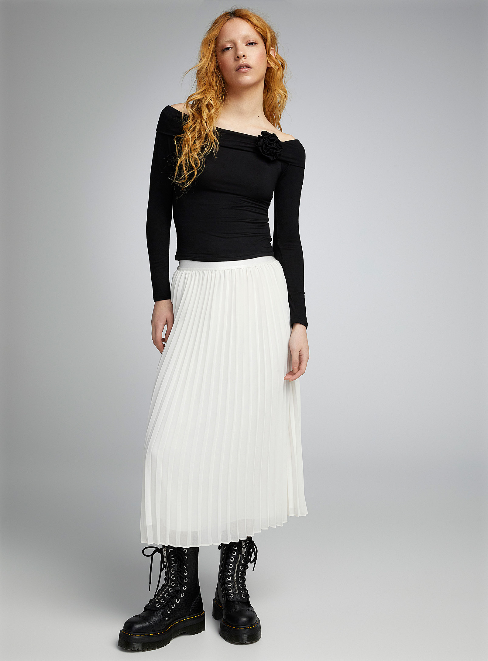 Twik Pleated Voile Midi Skirt In White