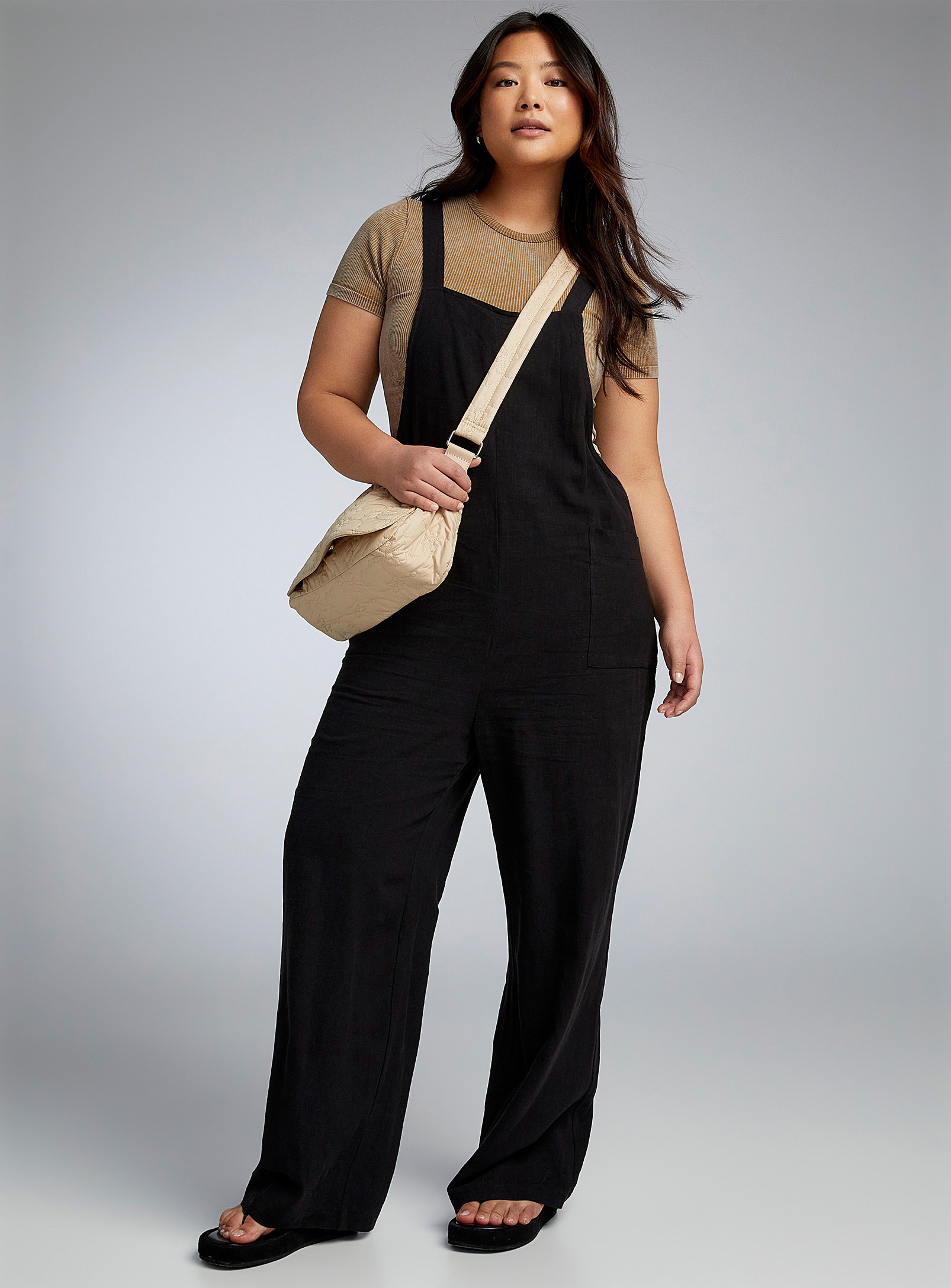 Twik Patch Pockets Organic Linen Overalls In Black