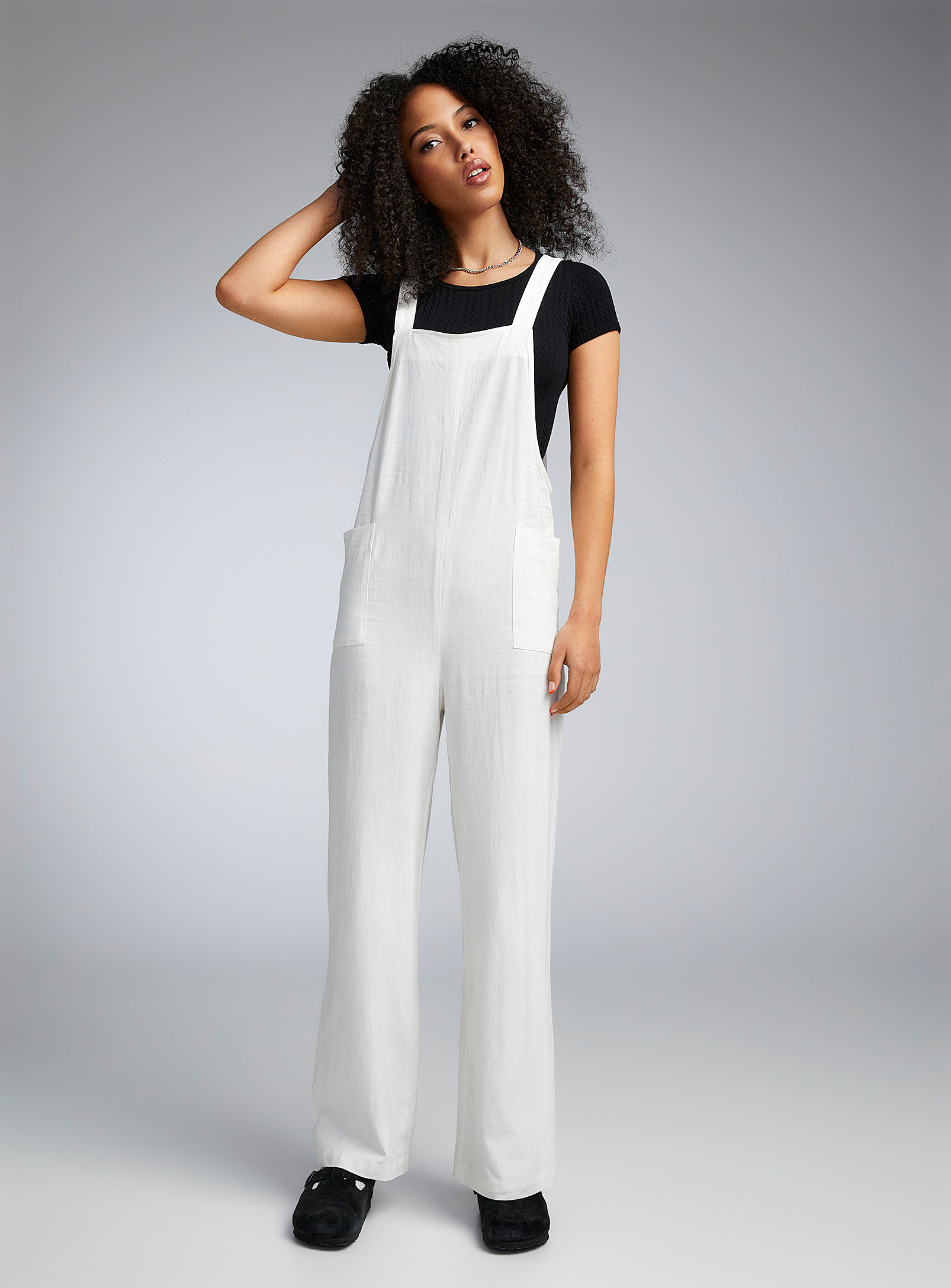 Twik Patch Pockets Organic Linen Overalls In White