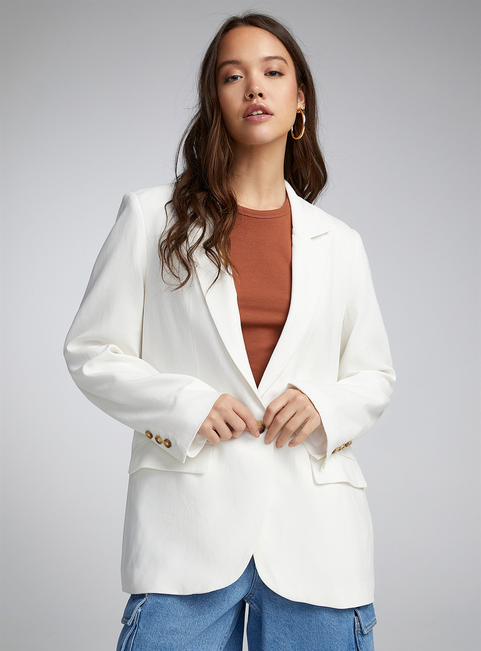 Twik Long Organic Linen Jacket In White