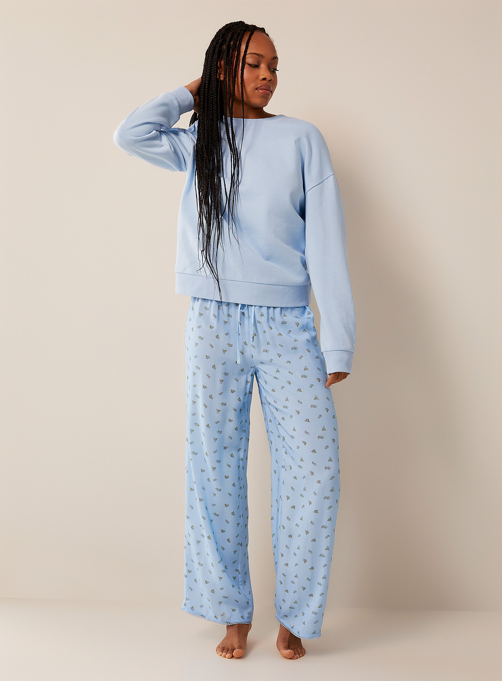 Miiyu X Twik Embroidered Trim Viscose Lounge Pant In Baby Blue