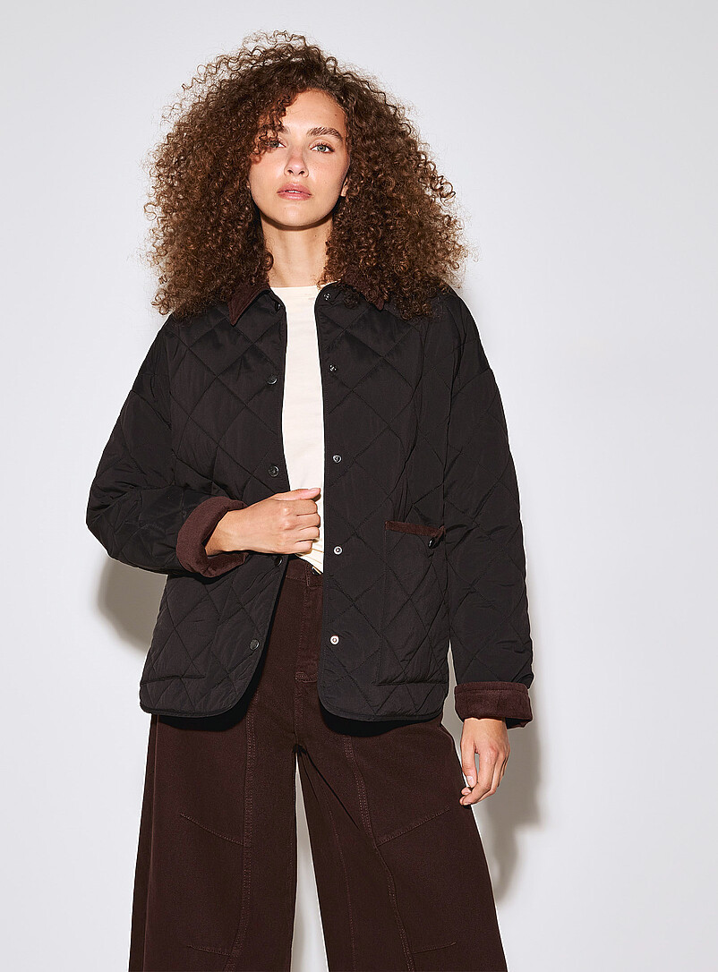 Corduroy-Trimmed Diamond-Quilted Jacket