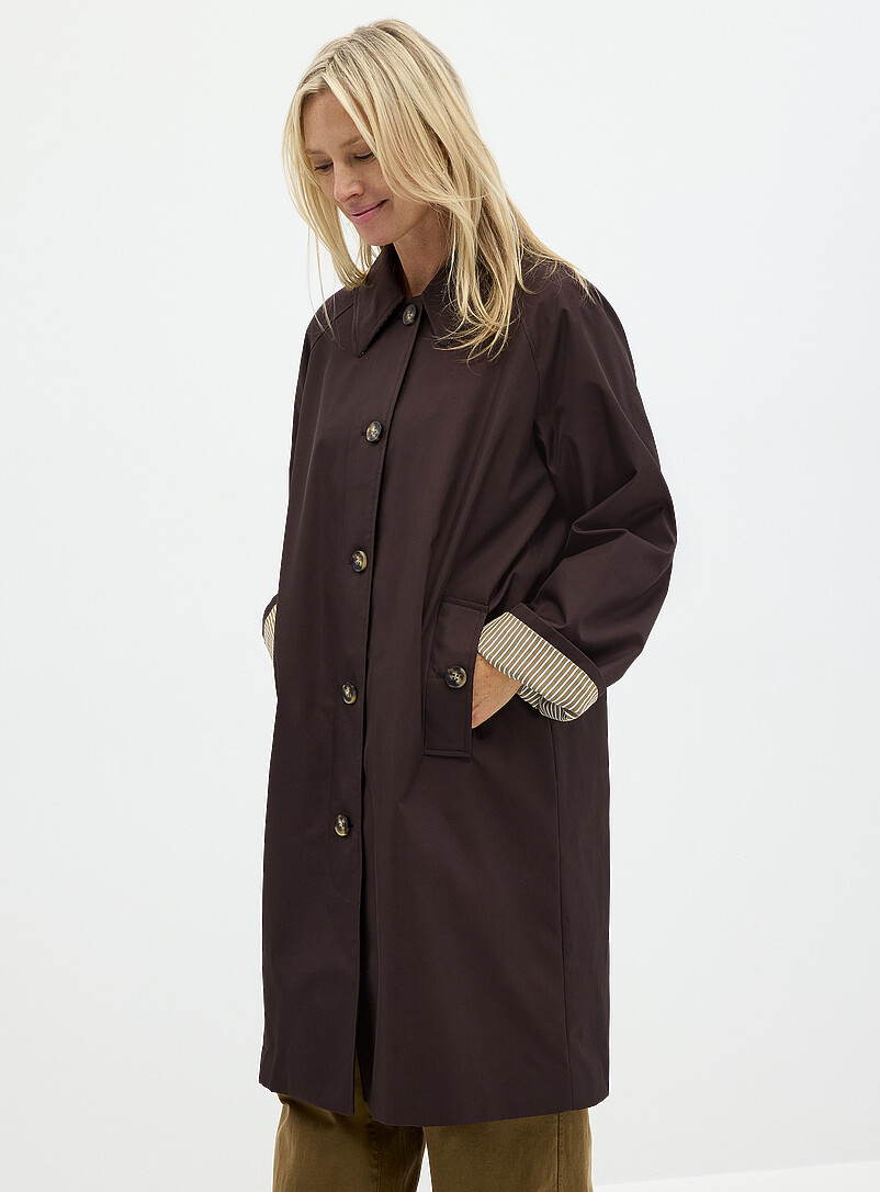 Striped-lining shirt-collar mid-length trench coat product image 2