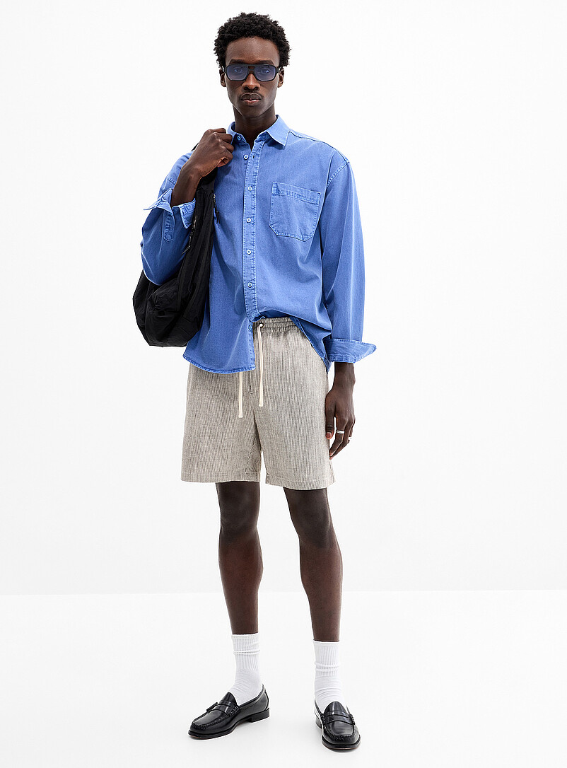 Striped Textured Twill Short
