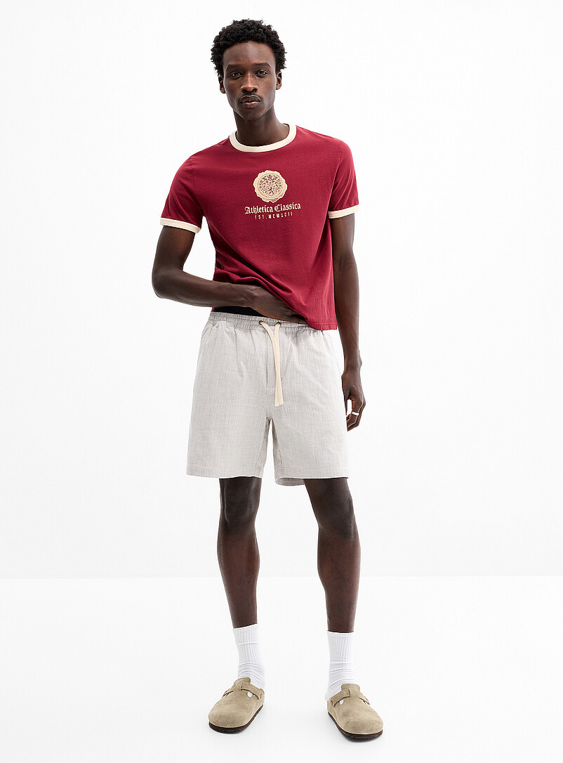 Striped textured twill short product image (primary)
