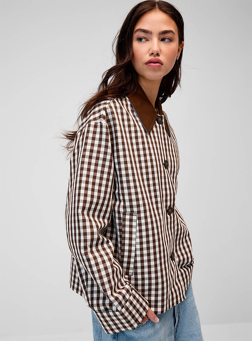 Patterned cropped trench coat product image (primary)
