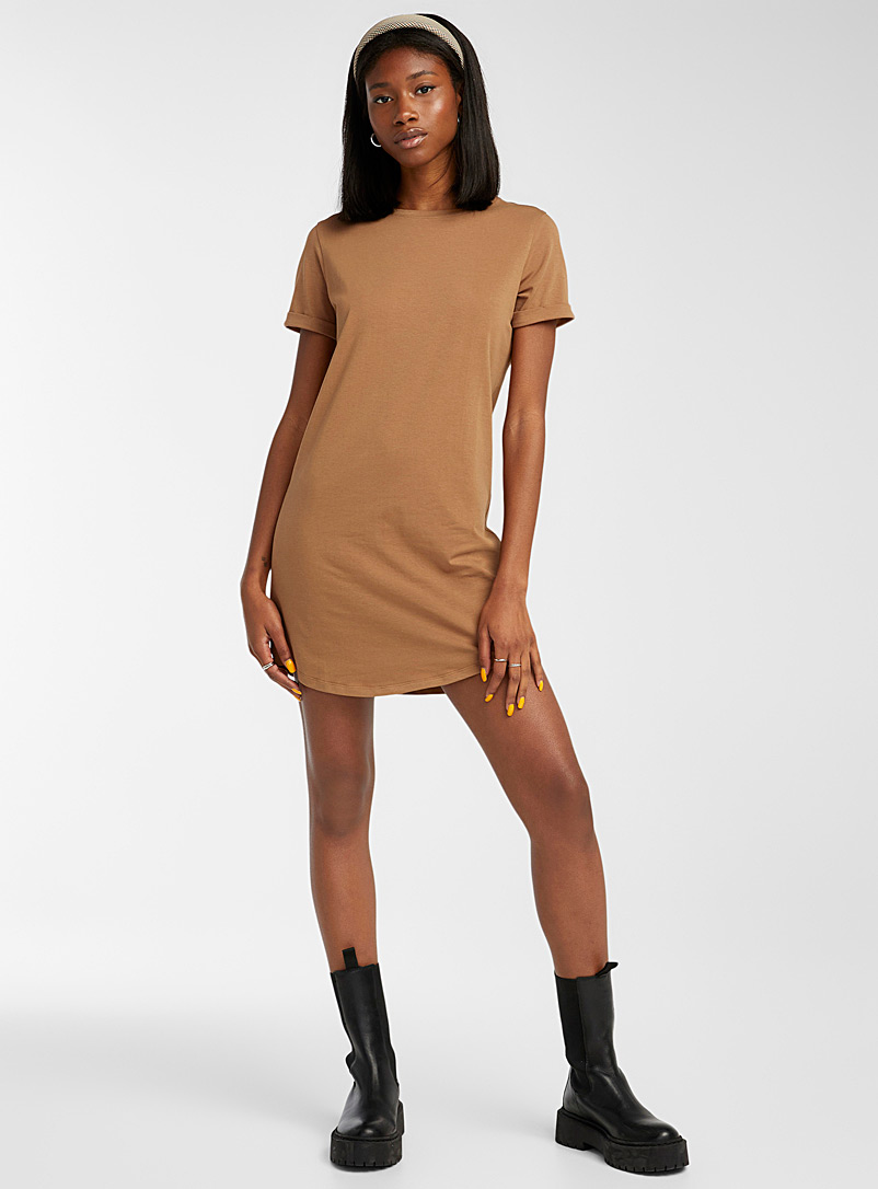 Twik Medium Brown Organic cotton rolled-sleeve T-shirt dress for women