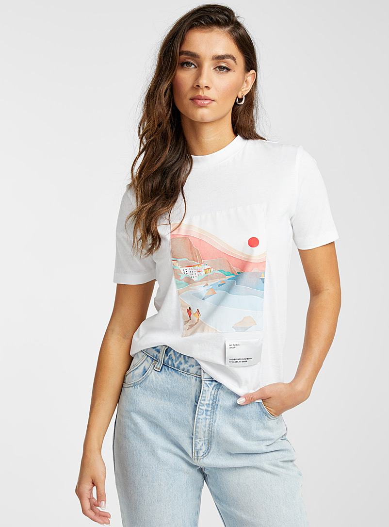 Icône: Le t-shirt oeuvre d'art coton bio Beige crème pour femme