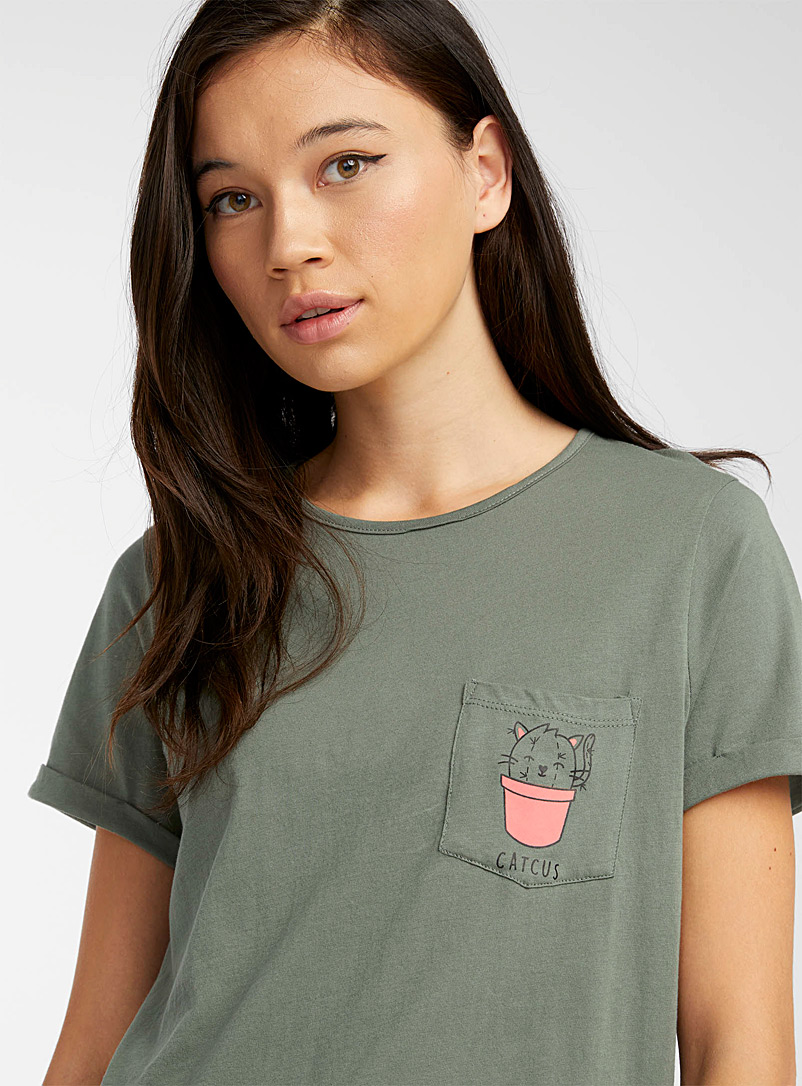 Twik: Le t-shirt poche imprimée coton bio Charbon pour femme