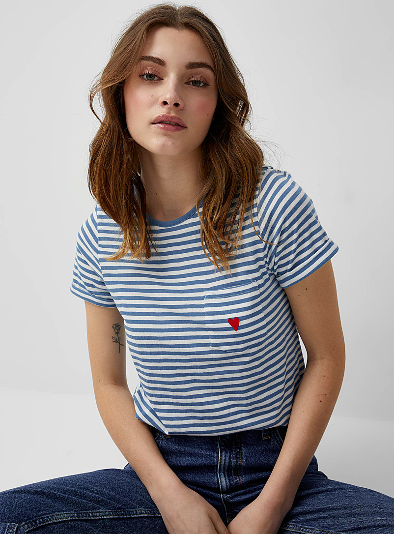 Twik: Le t-shirt poche imprimée coton bio Bleu royal-saphir pour femme
