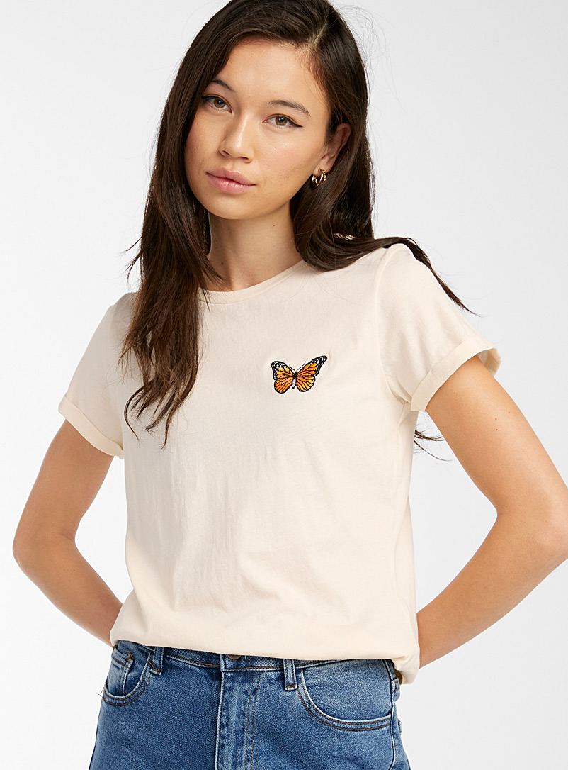 Twik Ivory White Embroidered organic cotton tee for women
