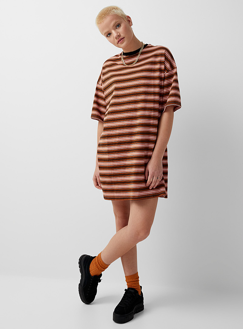 Twik Patterned Orange Basic loose organic cotton T-shirt dress for women
