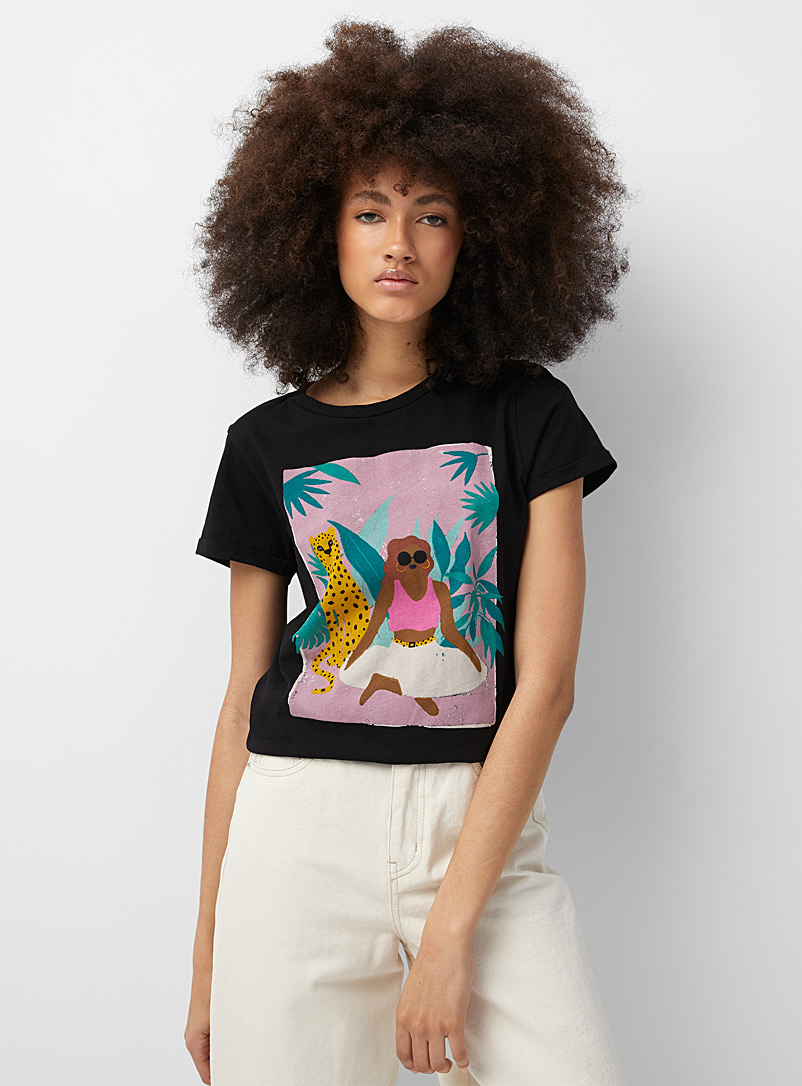 Twik: Le t-shirt motif graphique coton bio Blanc et noir pour femme