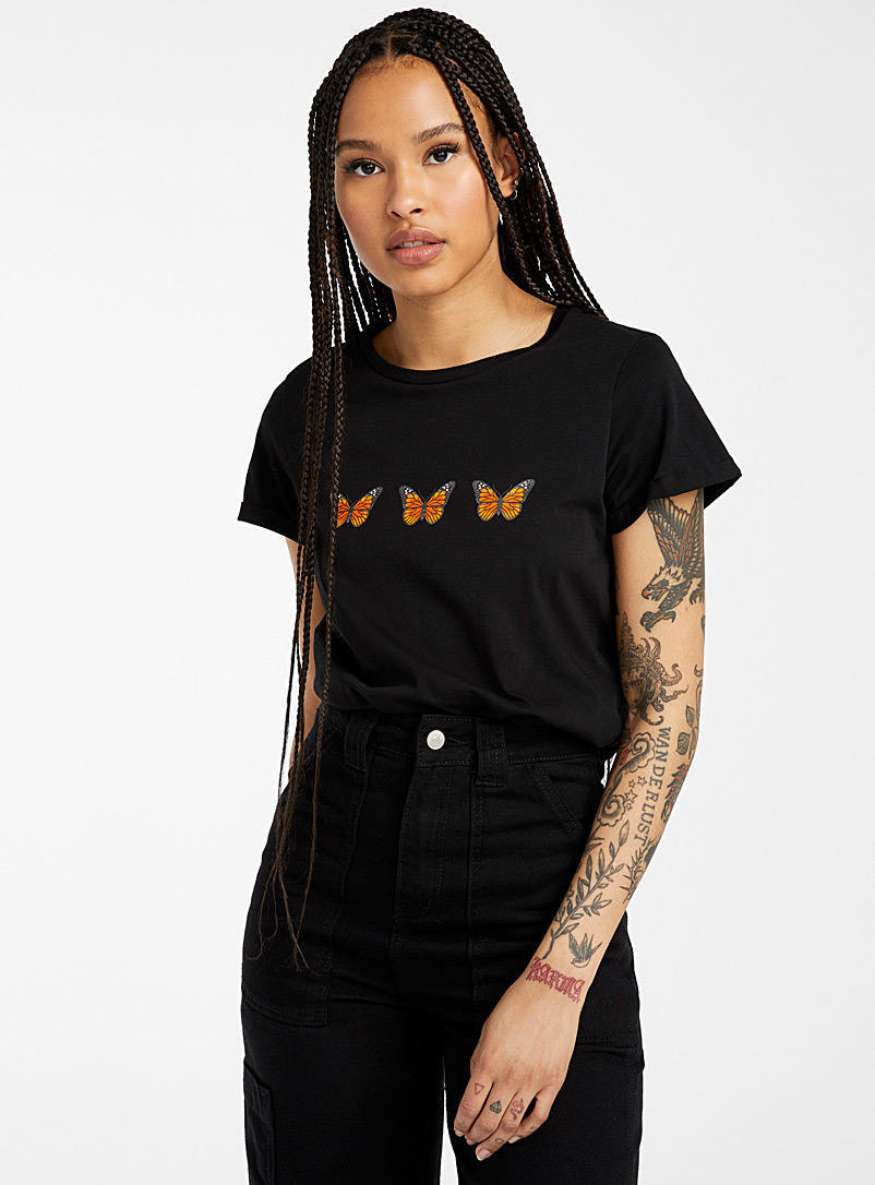 Twik Patterned Black Organic cotton graphic tee for women