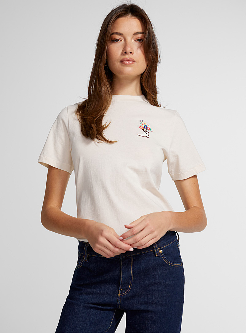 Icône: Le t-shirt motifs brodés coton bio Nacre pour femme