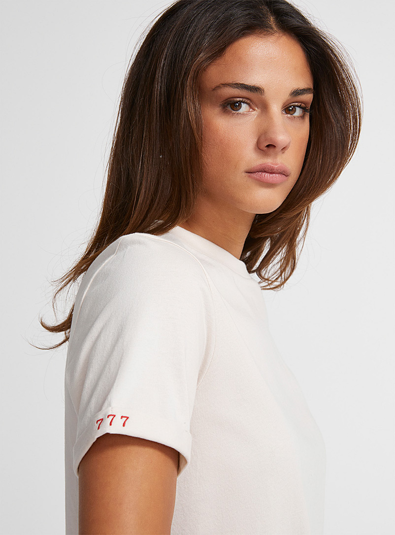 Icône: Le t-shirt motif brodé coton bio Blanc à motifs pour femme