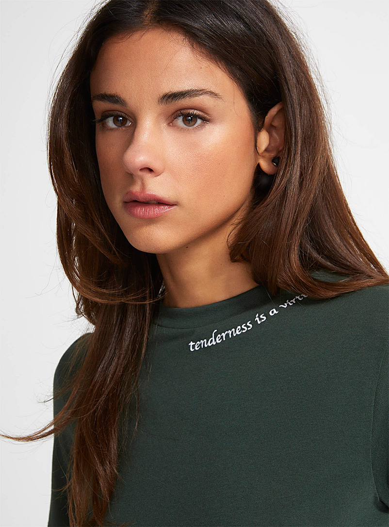 Icône: Le t-shirt motif brodé coton bio Vert pour femme