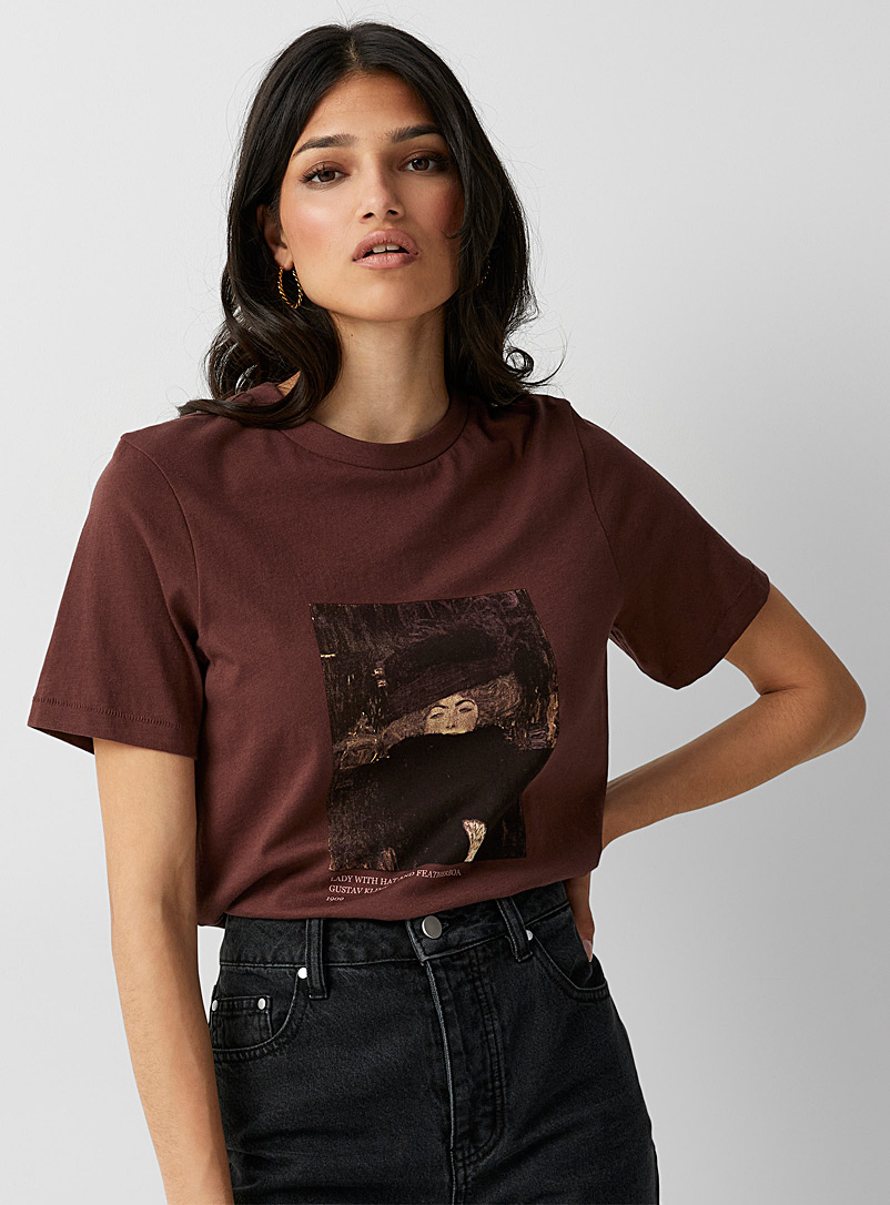 Icône Brown Illustrated organic cotton T-shirt for women