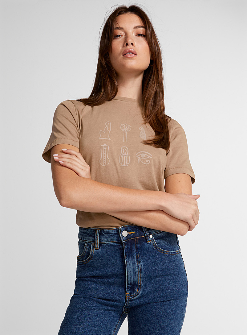 Icône: Le t-shirt illustré coton bio Brun pâle-taupe pour femme