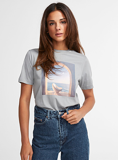 Icône: Le t-shirt illustré coton bio Gris pâle pour femme