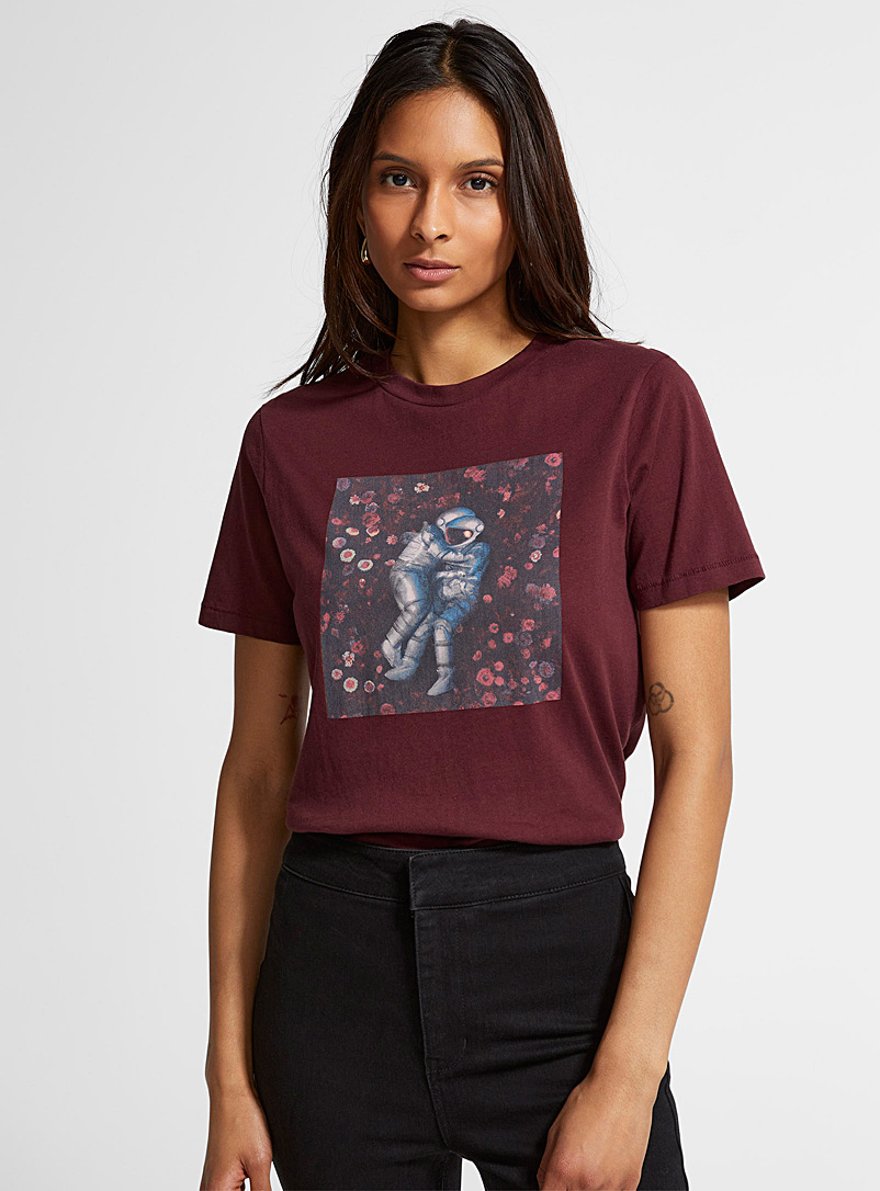 Icône: Le t-shirt illustré coton bio Rouge foncé-vin-rubis pour femme