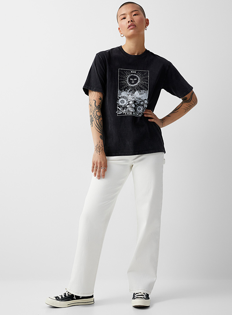 Twik: Le t-shirt imprimé délavé coton bio Noir pour femme