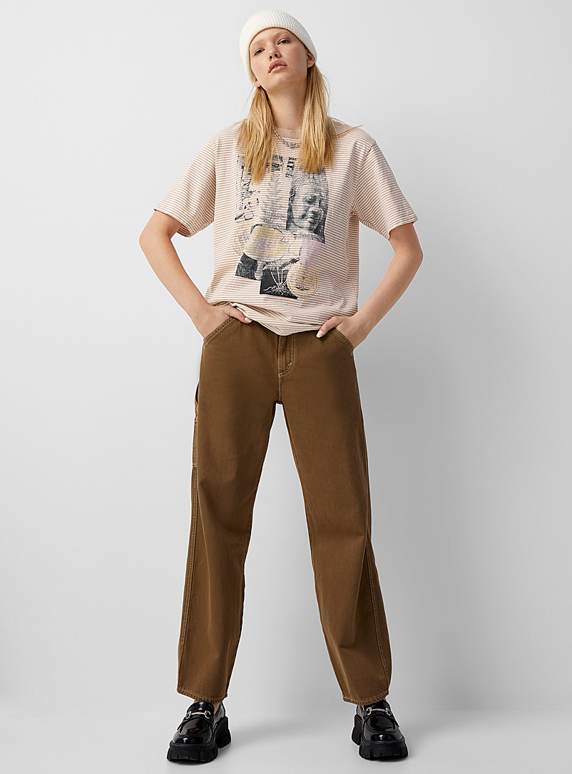 Cream Printed Cotton T-shirt