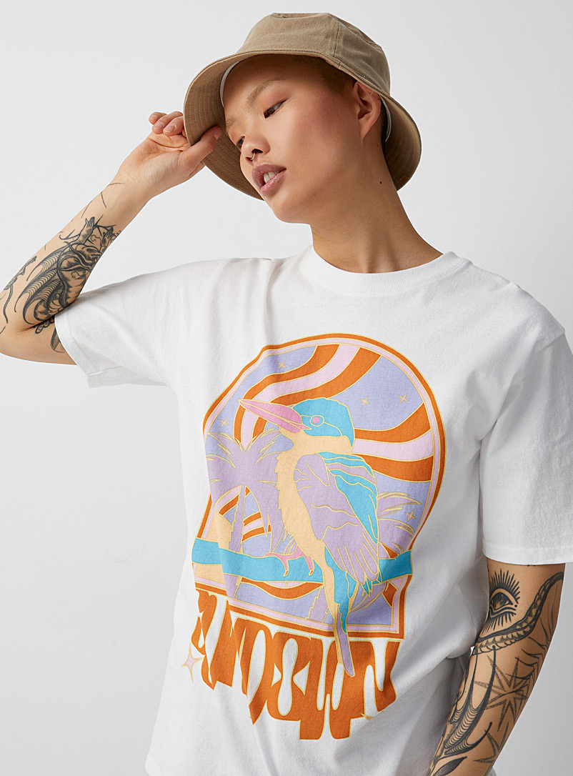 Twik: Le t-shirt ample imprimé délavé Écru/Lin pour femme