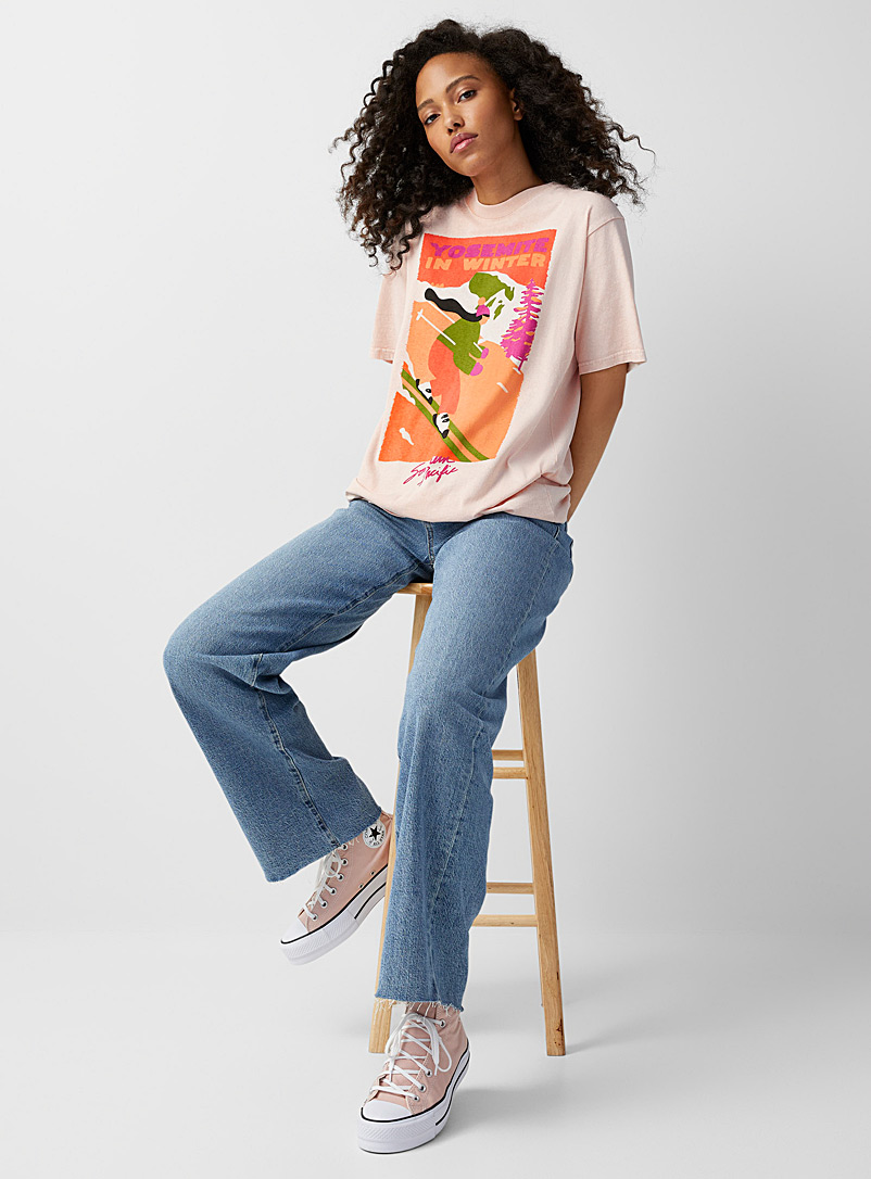 Twik: Le t-shirt imprimé délavé coton bio Nacre pour femme