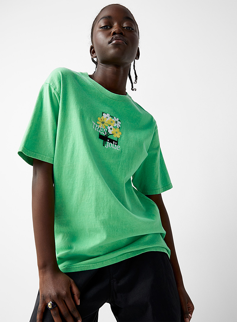 Twik: Le t-shirt ample imprimé délavé Vert pour femme