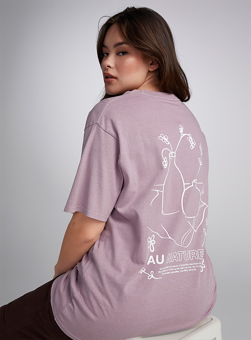 Twik Mauve Oversized washed and printed T-shirt for women