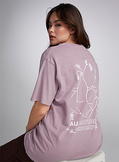 Twik: Le t-shirt ample délavé et imprimé Mauve pour femme