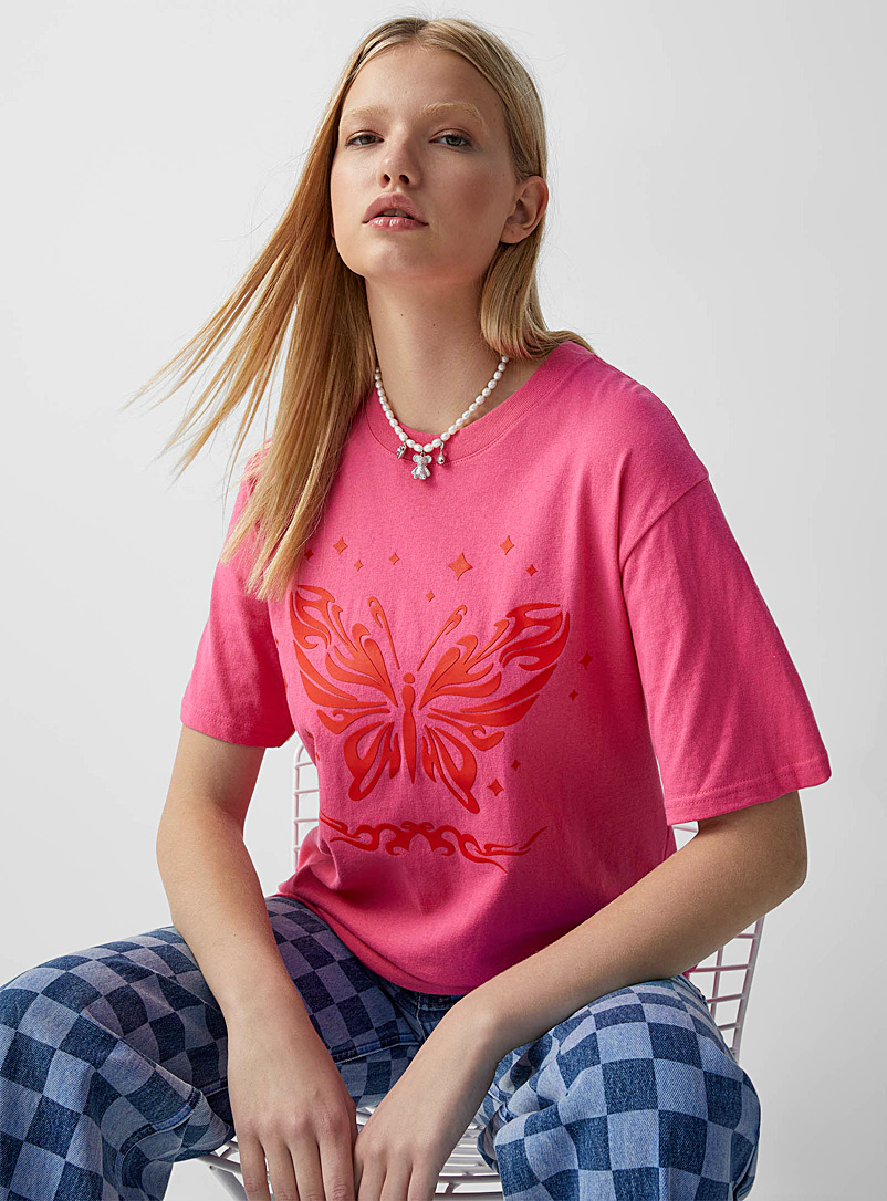 Twik Pink Printed washed organic cotton T-shirt for women