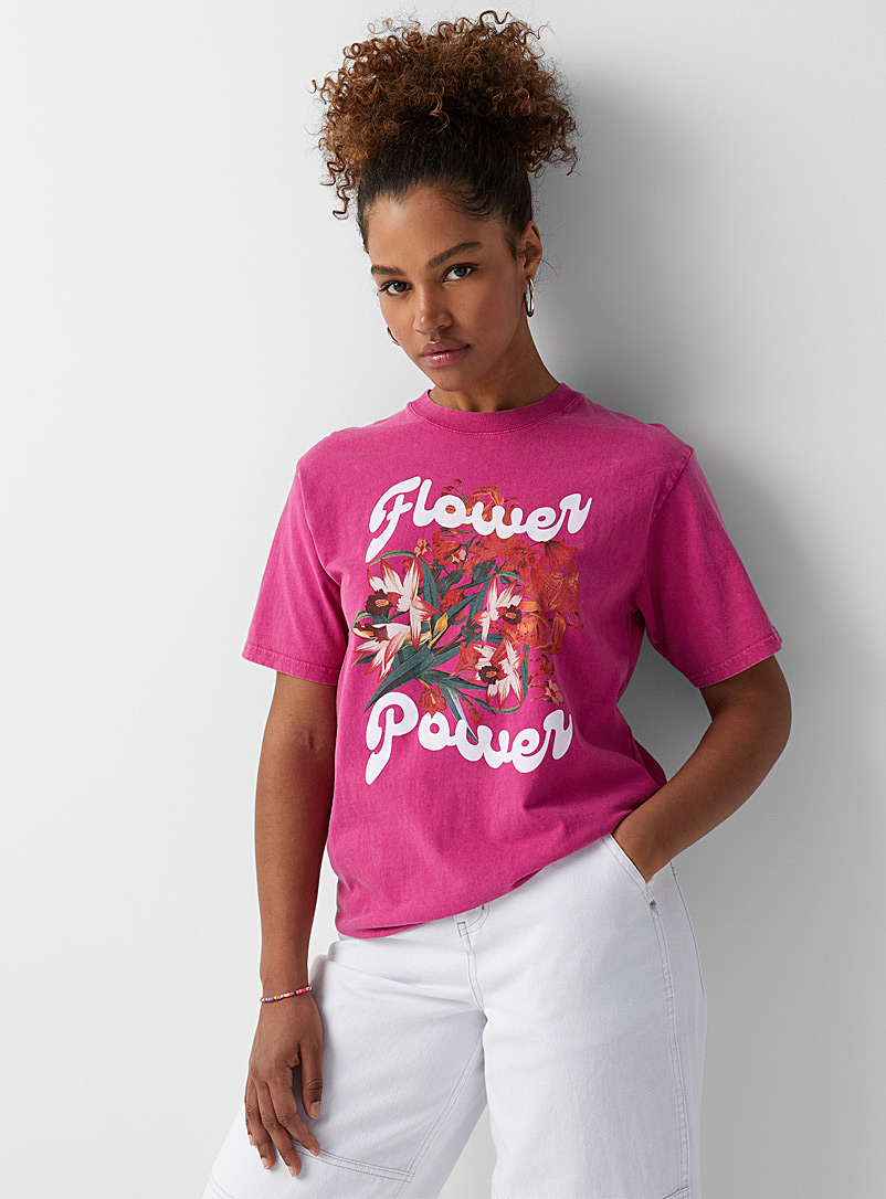 Twik: Le t-shirt imprimé délavé coton bio Rose moyen pour femme