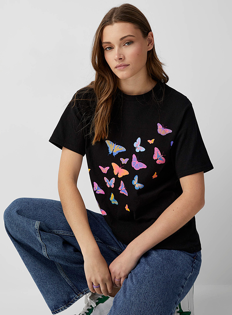 Twik Patterned black  Oversized washed and printed T-shirt for women
