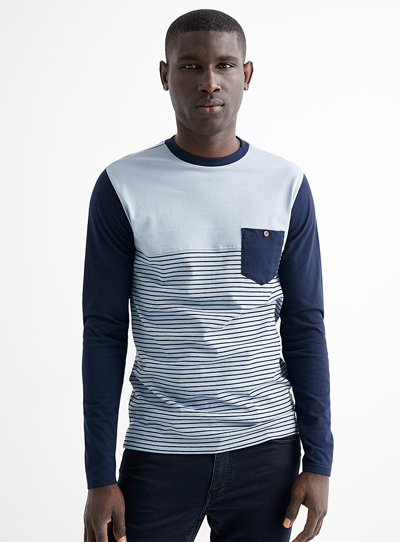 Le 31 Dark Blue Striped block T-shirt for men
