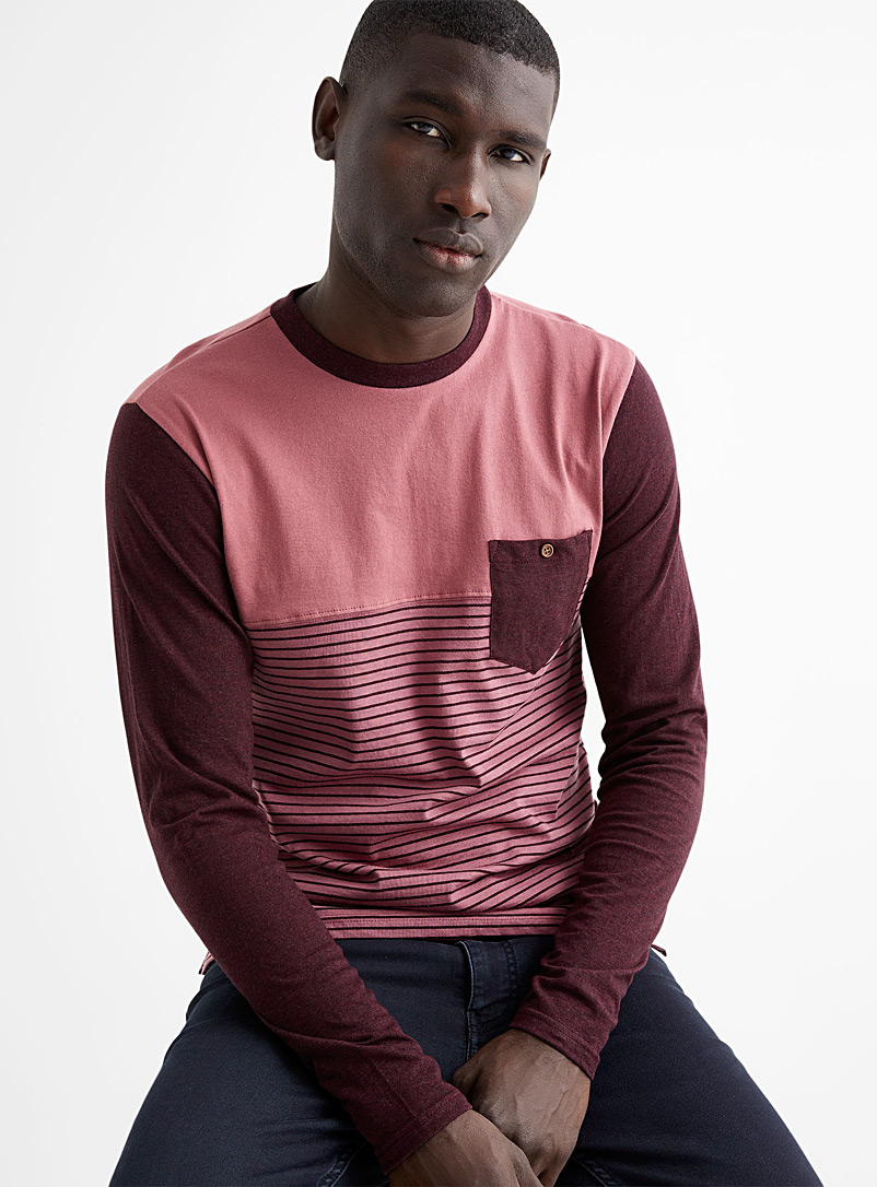 Le 31 Dusky Pink Striped block T-shirt for men