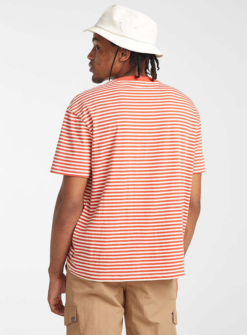 Djab Orange Embroidered twin-stripe T-shirt for men