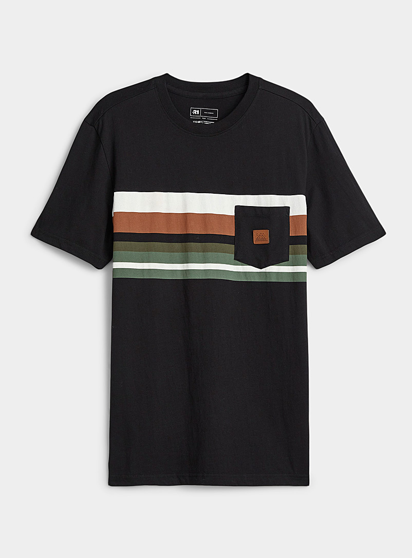Le 31 Black Patch pocket striped T-shirt for men