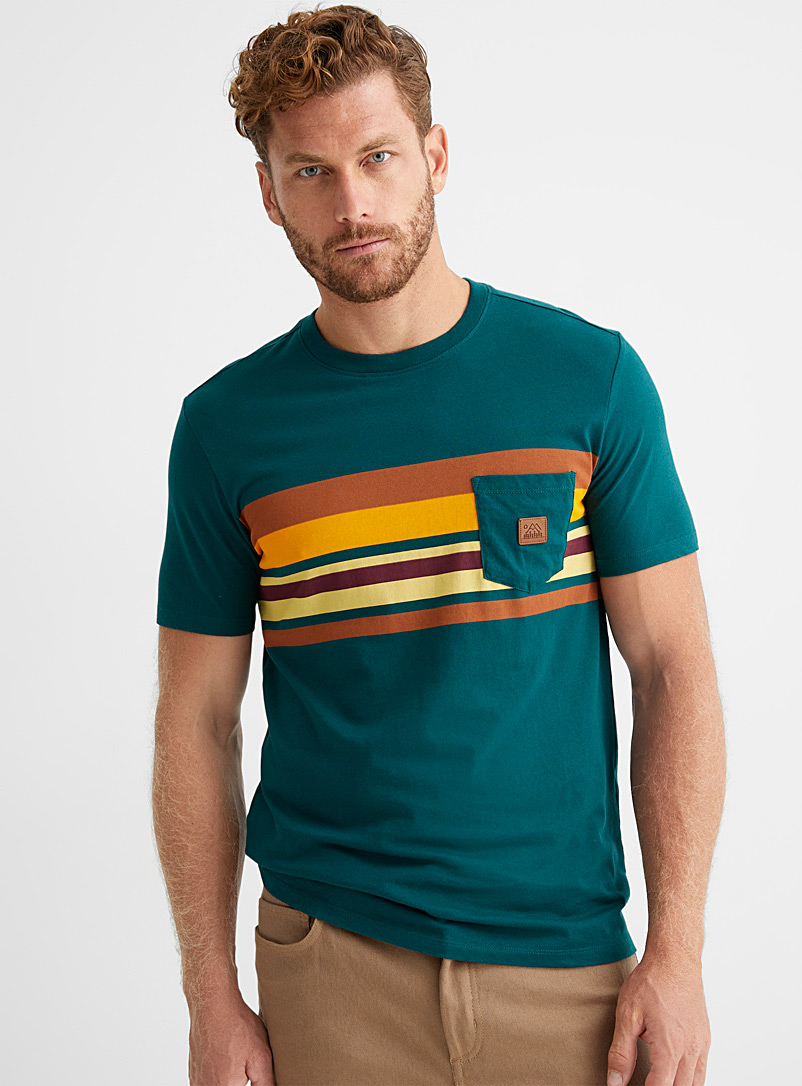 Le 31 Cream Beige Patch pocket striped T-shirt for men