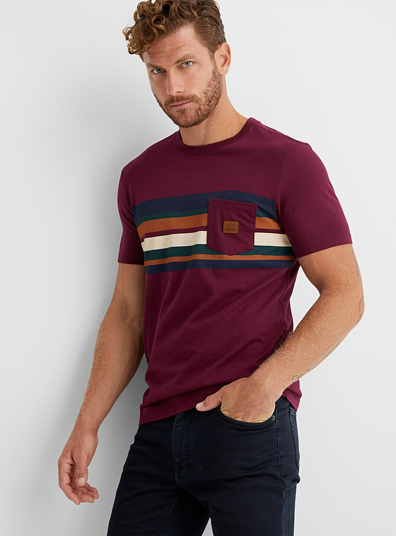 Le 31 Ruby Red Patch pocket striped T-shirt for men